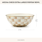 MACKENZIE-CHILDS Enamel Everyday Bowl, Serving Bowl for Entertaining, Extra Large, Brown-and-White Mocha Check