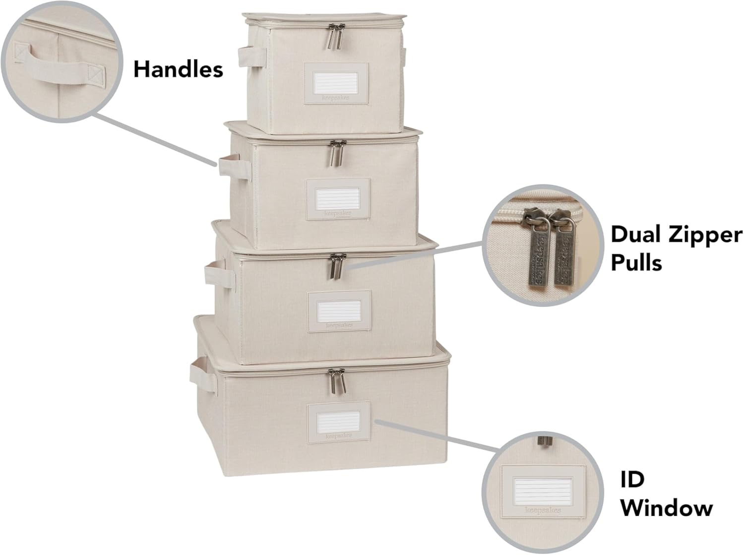 Covermates Keepsakes Dish Storage Box - Stackable, Reinforced Handles, China Storage, Beige Heather