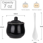 Ceramic Sugar Bowl with Lid and Spoon, Black Porcelain Sugar Salt Pepper Storage Jar, 8 Ounces