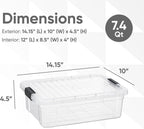 Superio Storage Bins with Lids- 4 Pack, 7.4 Qt Clear Boxes for Organizing, Stackable Plastic Containers- BPA Free, Non-Toxic, Odor Free, Organizer for Home, Office, Dorm