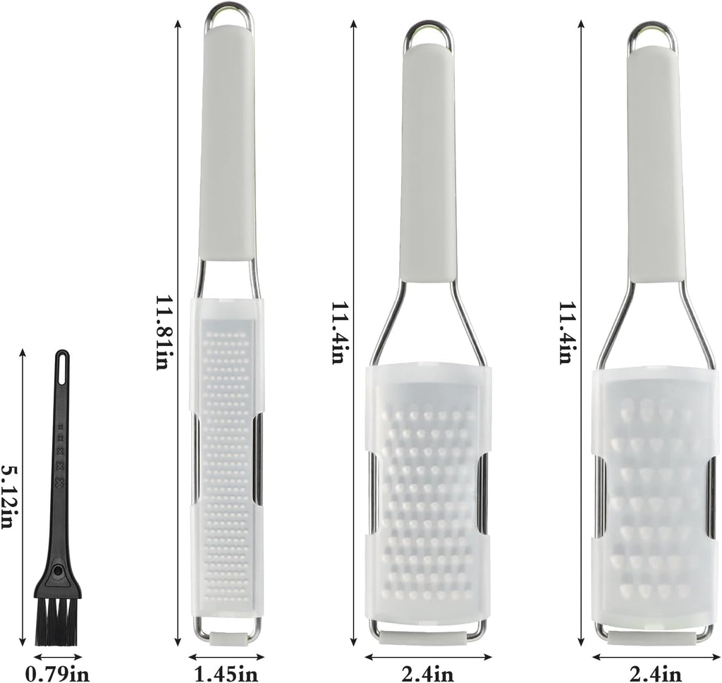 Cambom Lemon Zester Grater Three-piece Suit - Heavy Duty Kitchen Tool for Parmesan Cheese, Ginger, Garlic, Nutmeg, Chocolate, Vegetables，Fruits，Stainless Steel Grater Dishwasher Safe Clear