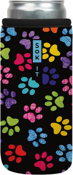 Sok It CanSok Sleeve for Beer & Soda Insulated Neoprene Cover (Pawsitive Vibes, 12oz Slim Can Sleeve)