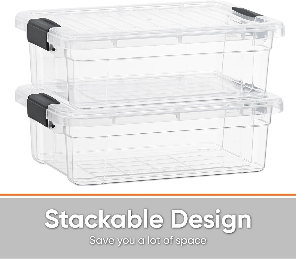 Superio Clear Storage Bins with Lids, Stackable Storage Box with Latches and Handles, Extra Small, 4 Pack 2 Quart
