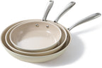 Redchef Nonstick Frying Pans Set, Ceramic Pan Skillet, Non Toxic Pans for Cooking, 8" 9.5" 11" Ceramic Frying Pan Set PFAS & PTFE & PFOA Free with Stay Cool Handle, Dishwasher & Oven Safe, Beige White
