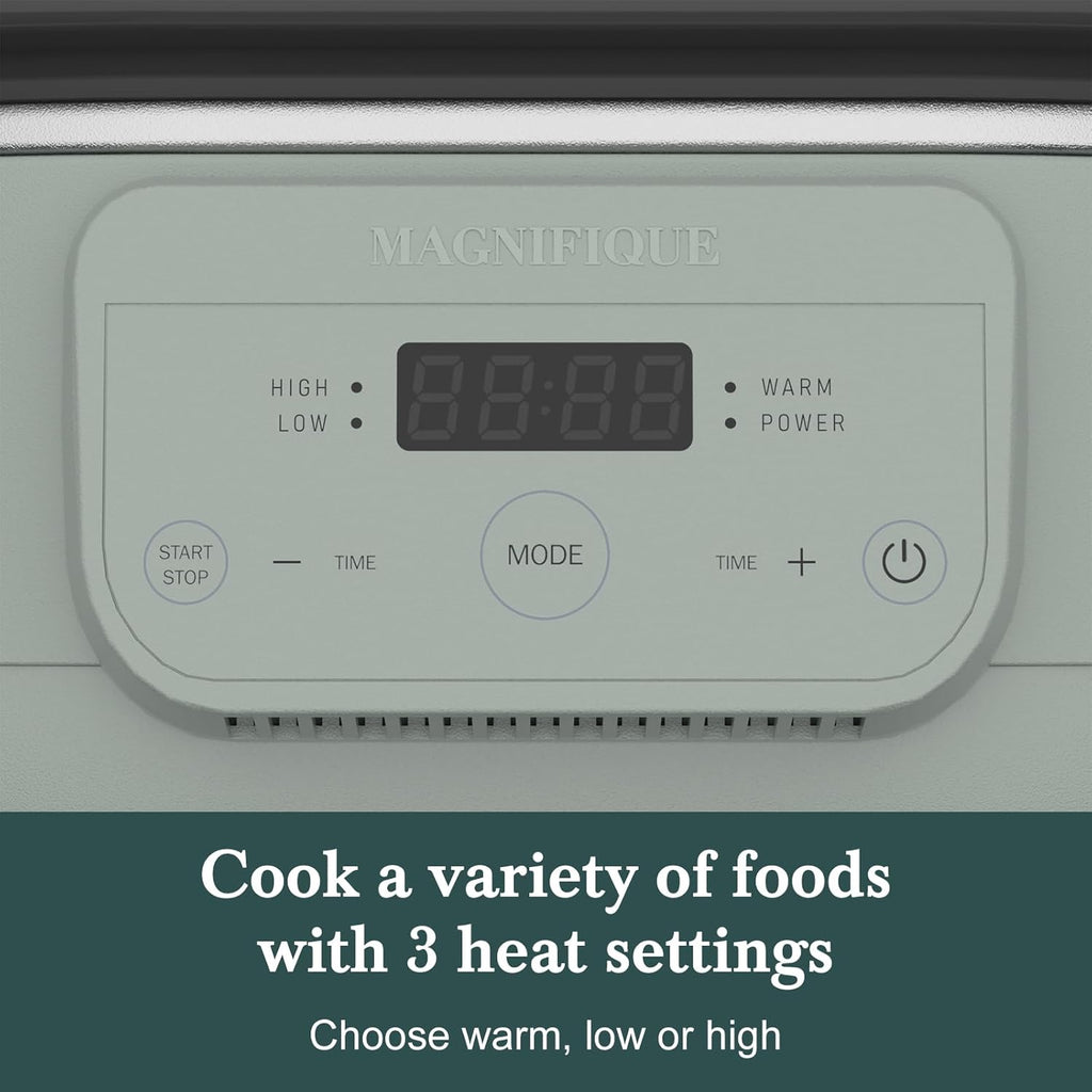 MAGNIFIQUE 6 Quart Programmable Slow Cooker Removable Healthy Nonstick Pot - Small Kitchen Appliance for Family Dinners - Serves 6+ People - Heat Settings: Keep Warm Olive