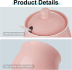 Ceramic Sugar Bowl with Lid and Spoon, Pink Porcelain Sugar Salt Pepper Storage Jar, 8 Ounces