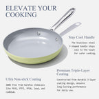 Nonstick Ceramic Frying Pan 10" Non Toxic Cooking Skillet for Eggs Pancakes & Stir Fry Even Heat Distribution PTFE/PFOA/PFAS Free Oven Safe Up to 500°F All Cooktops Compatible -Avocado Green