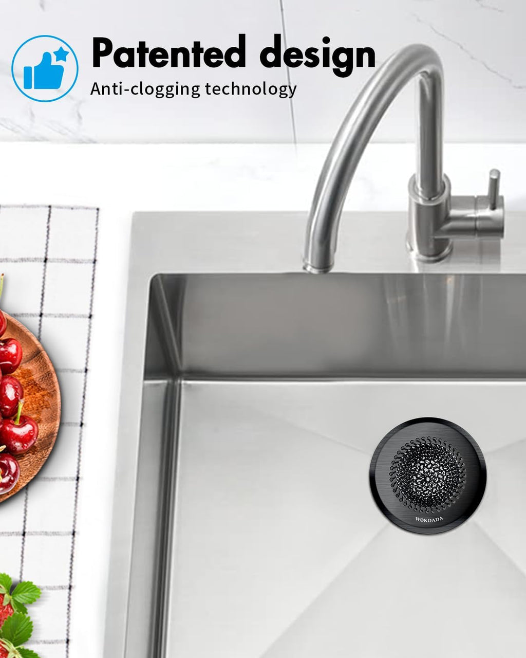 Sink Drain Strainer, Reversible Mesh Sink Strainer with 304 Stainless Steel, Wokdada Revolutionary Anti-Rust Kitchen Sink Drain Strainer for Garbage Disposal Food Catcher (Black)