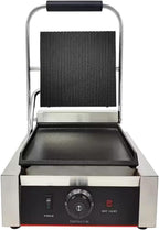 Commercial Panini Press With Grooved Grill Sandwich Maker Machine Electric Contact Grill Single (Single Grooved Top&Smooth Bottom)