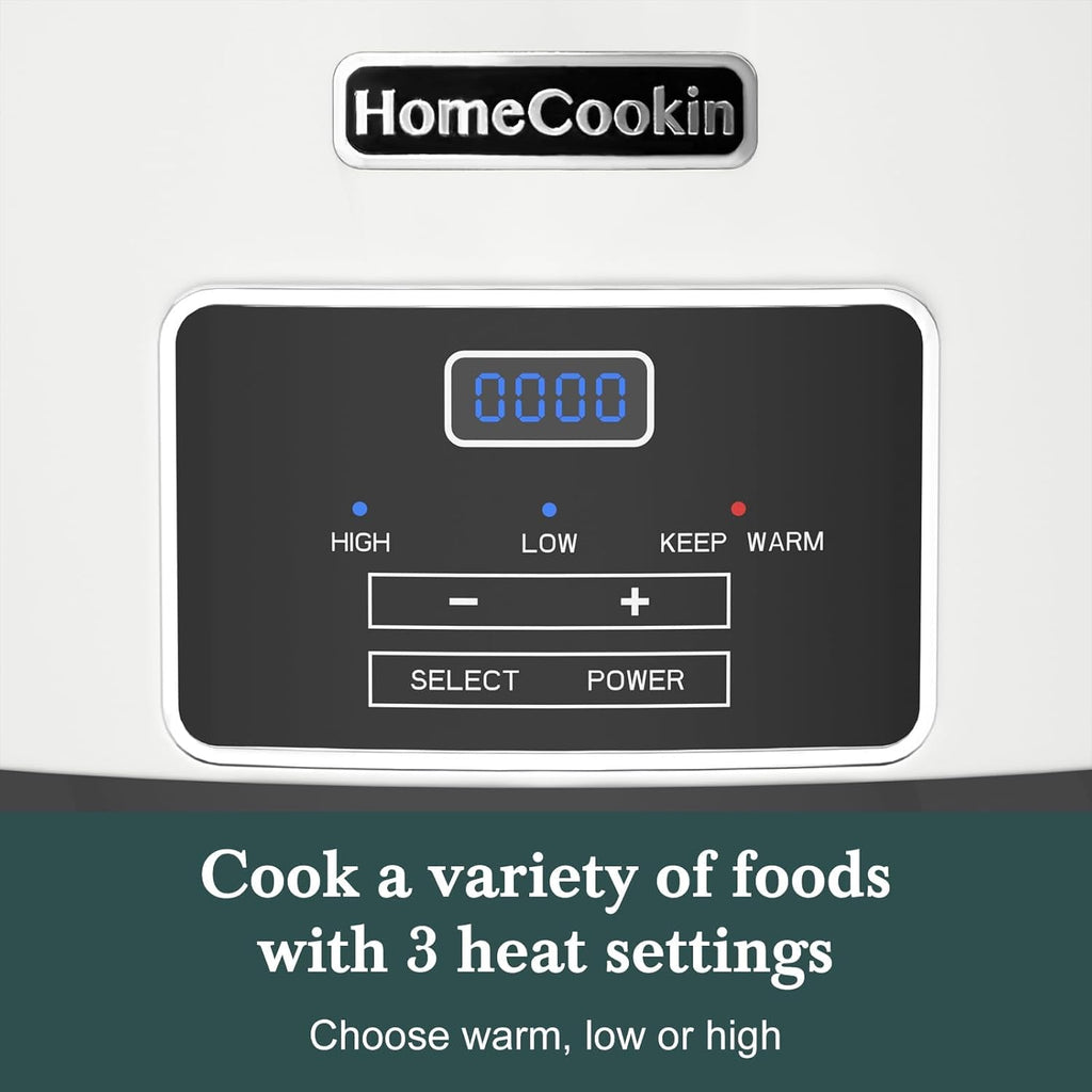 HOMECOOKIN 8-Quart Programmable Slow Cooker with Timer Keep Warm - Small Kitchen Appliance for Family Dinners - Serves 6+ People (White)