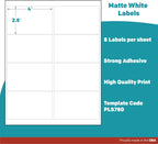 Premium Label Supply White Sticker Shipping/Mailing Labels – 4" x 2.5" – Laser/Inkjet Compatible – (8 per Sheet), 25 Sheets – 200 Total Adhesive Labels