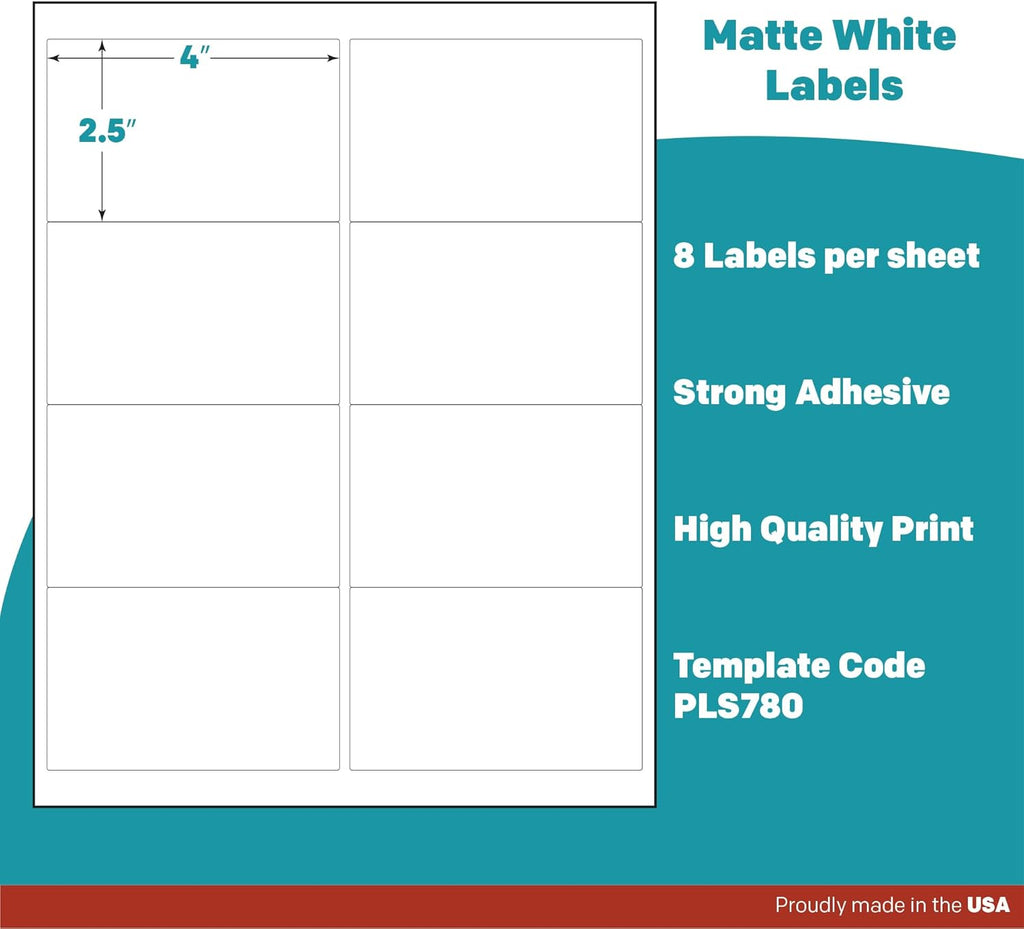 Premium Label Supply White Sticker Shipping/Mailing Labels – 4" x 2.5" – Laser/Inkjet Compatible – (8 per Sheet), 2000 Sheets – 16,000 Total Adhesive Labels
