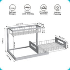 REALINN Under Sink Organizer, Pull Out Cabinet Organizer 2 Tier Slide Out Sink Shelf Cabinet Storage Shelves, Storage for Kitchen Bathroom, Grey, 2 Pack
