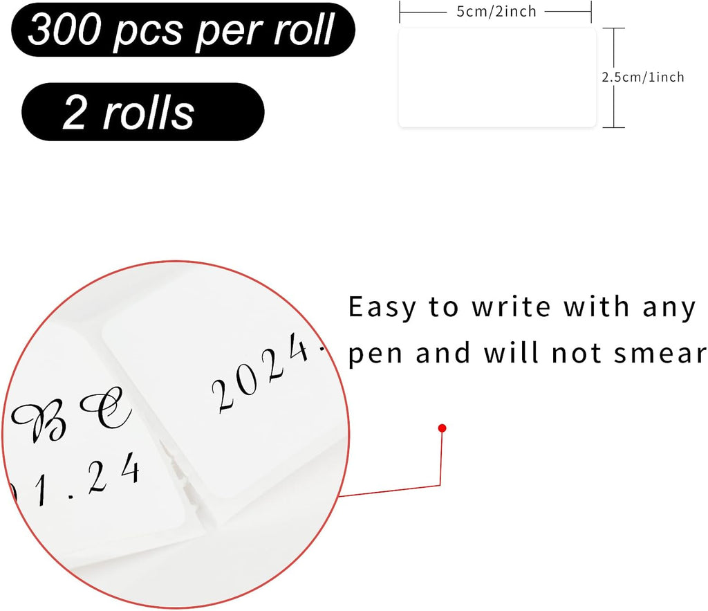 Removable Freezer Labels, Date Label 1x2 Inch Food Storage Stickers, Waterproof Oil Resistant Easy Clean Leaves no Residue 300 Total Per Roll,2 Rolls