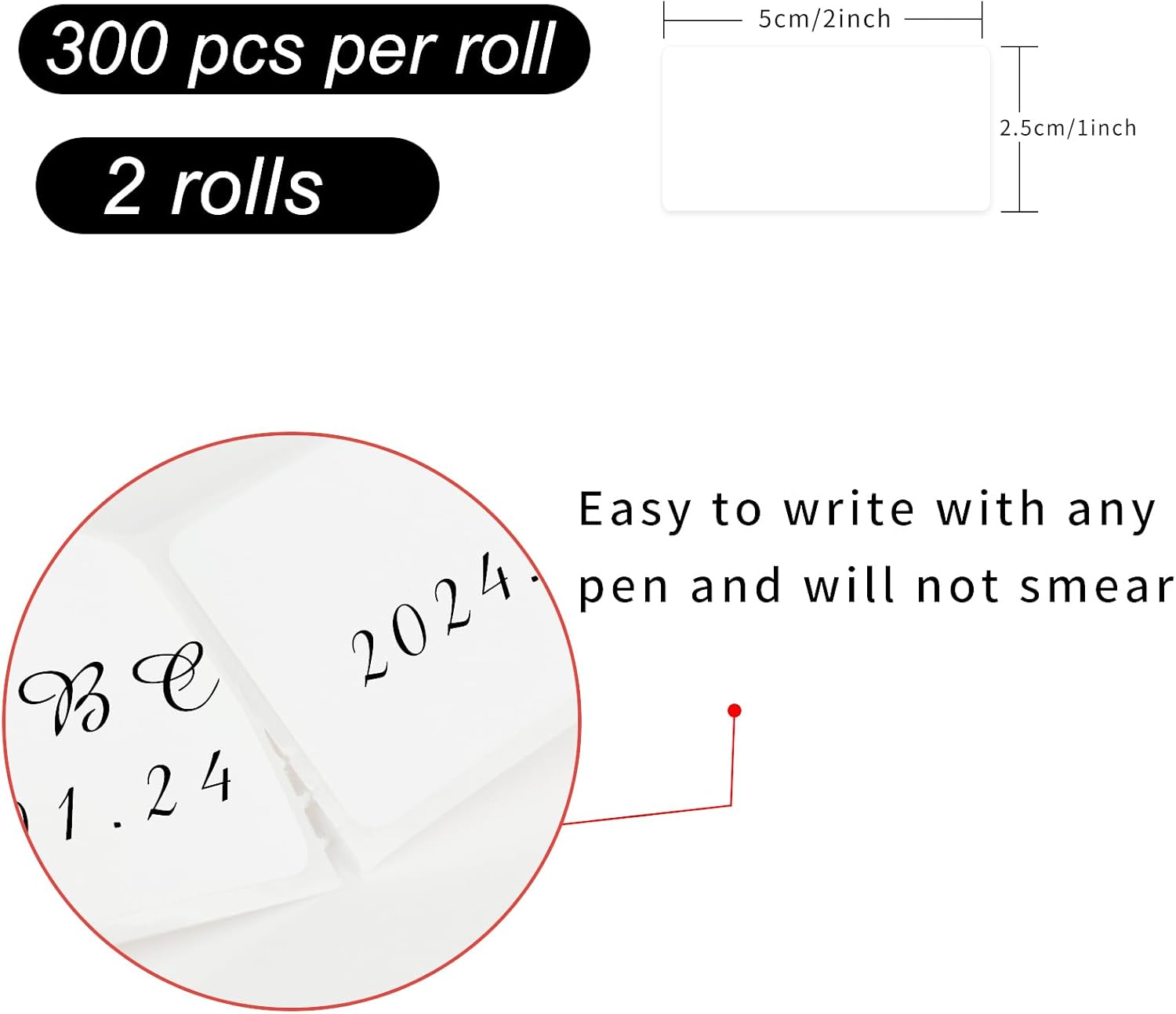 Removable Freezer Labels, Date Label 1x2 Inch Food Storage Stickers, Waterproof Oil Resistant Easy Clean Leaves no Residue 300 Total Per Roll,2 Rolls