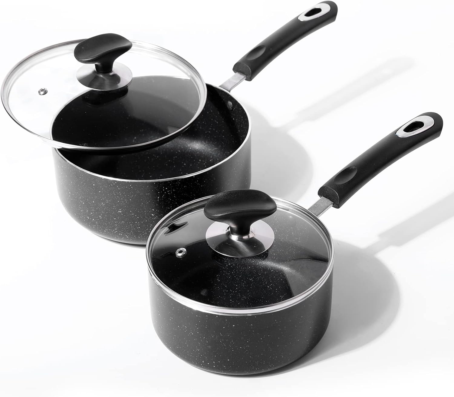 Nonstick Saucepan Set - 1.5 Quart and 2.5Quart,Ultra Non Stick Sauce Pan Small Pot with Glass Lid,Great for Home Kitchen Restaurant,Black