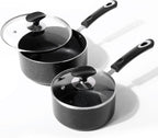 Nonstick Saucepan with Lid, Non Stick 1Qt & 2Qt & 3Qt Sauce Pan Set with Silicone Handle,Small Milk Pot with Glass Lid for Home Kitchen