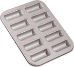 CHEFMADE Financier Cake Pan, 10-Cavity Non-Stick Rectangle Muffin Pan Biscuits Cookies Bakeware for Oven Baking (Champagne Gold)