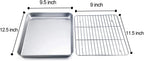TeamFar Baking Pan with Rack Set of 4, 12.5’’ x 9.5’’ Stainless Steel Toaster Oven Baking Pan with Cooling Rack, Healthy & Non Toxic, Easy Clean& Mirror Finish, Dishwasher Safe - (2 Pans + 2 Racks)