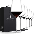 OJA Red Wine Glasses Set of 6, Premium Crystal Wine Glasses Hand Blown, 17 oz, Long Stem, Thin Rim, Perfect for Daily Use, Unique Wedding Anniversary or Birthday Gift