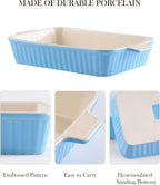 MALACASA Casserole Dishes for Oven, Porcelain Baking Dishes, Ceramic Bakeware Sets of 4, Rectangular Lasagna Pans Deep with Handles for Baking Kitchen, Blue (9.4"/11.1"/12.2"/14.7"), Series BAKE.BAKE