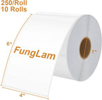 FungLam 10 Rolls 4"x6" Direct Thermal Printer Label, Shipping Labels Compatible with Zebra, Rollo and Most Thermal Printer, Perforated Postage Label Paper, 250 Labels/Roll