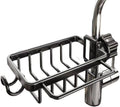 Kitchen Sink Faucet Organizer, Dish Sponge Holder Over Faucet Kitchen Sink Caddy Organizer with Hook for Bathroom, Scrubbers, Soap, Work with 0.7-1.1inch Round Water Pipe (Black,Left)