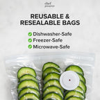 Chef Preserve Reusable Vacuum Sealer Bags for Food – 100 BPA-Free Food Storage Bags, Freezer, Microwave – Odor-Resistant, Leak-Proof – Compatible with Chef Preserve Vacuum Sealers