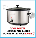 Courant Oval Slow Cooker Crock, with Easy Options 8.5 Quart Dishwasher Safe Pot, Stainless Steel