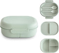 mushie Kids Bento Lunch Box | 3-Compartment & Removable Divider + Fork & Spoon Utensils | Great For Meals, School, Snacks On-the-Go | Dishwasher Safe (Sage)