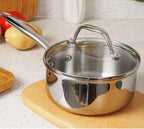 HOMICHEF Mirror Polished NICKEL FREE Stainless Steel 1.5 Quart / 6.5 Inch Sauce Pan with Glass Lid (No Toxic Non Stick Coating, Whole-Clad 3-Ply) Soup Pot Small Cooking Pot