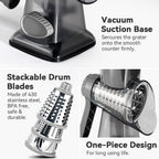 Cheese Grater Hand Crank Rotary Vegetables Shredder with Handle, 3-in-1 Graters with Interchangeable Blades and Strong Suction Base Multifunctional Slicer for Kitchen