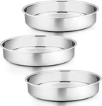 P&P CHEF 11 Inch Round Cake Pan Set of 3, Stainless Steel Round Baking Layer Pans Bakeware for Layer Birthday Cake, Fit Oven/Pots/Pressure Cooker, Leakproof & Dishwasher Safe, Silver