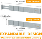 SpaceAid Bamboo Drawer Dividers with Inserts and Labels, Kitchen Adjustable Drawer Organizers, Expandable Organization for Home, Office, Dressers, 10 Dividers with 24 Inserts (17"-22" Gray)