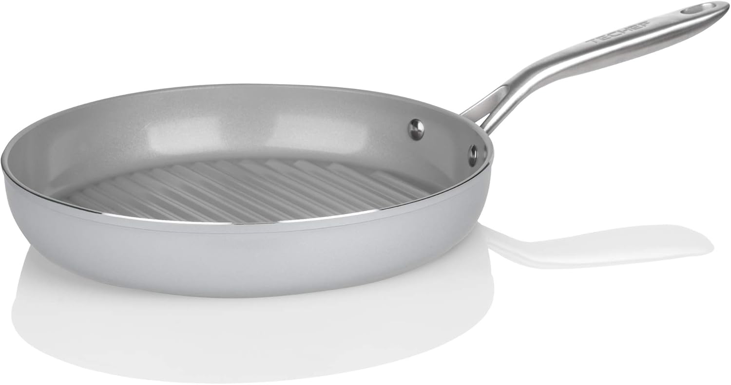 TECHEF - CeraTerra Collection, 12" Ceramic Nonstick Grill Pan (PTFE, PFAS, and PFOA Free), Made in Korea (12-in Grill Pan)