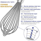 Grey Silicone Whisk, Professional Whisks For Cooking Non-Scratch, Stainless Steel & Silicone Wisk, Plastic Rubber Whisk Tool For Nonstick Cookware Pans, Silicon Wisks Set of 3
