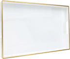 Spsyrine White Decorative Serving Tray with Handles, Elegant Plastic Coffee Table Tray for Ottoman, Living Room, Home Decor 15.6" X 10.2"