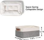DULLEMELO Small Storage Baskets 6 Pack, Fabric Collapsible Gift Storage Baskets for Shelves, Closets, Nursery, Home, Office Organizing,Small Canvas Linen Rectangular Storage Bins (6-Pack, White&Grey)