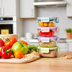 Square Glass Food storage Containers with Airtight Lids, 2 cup Food Meal Prep Containers, Square Glass Bowl For Lunch Sandwich Fruit Snack, Dishwasher Microwave Freezer Safe- (Pink+Green)