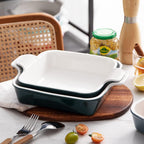 Sweejar Ceramic Baking Dish, 9 x 9 Cake Baking Pan for Brownie, Porcelain Square Bakeware with Double Handle for Casserole, Lasagna, Family Dinner (Jade)