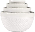 TTU Tabletops Gallery Hobnail Style 4 Piece Classic White Stoneware Nesting Mixing Bowl Set for Baking and Cooking