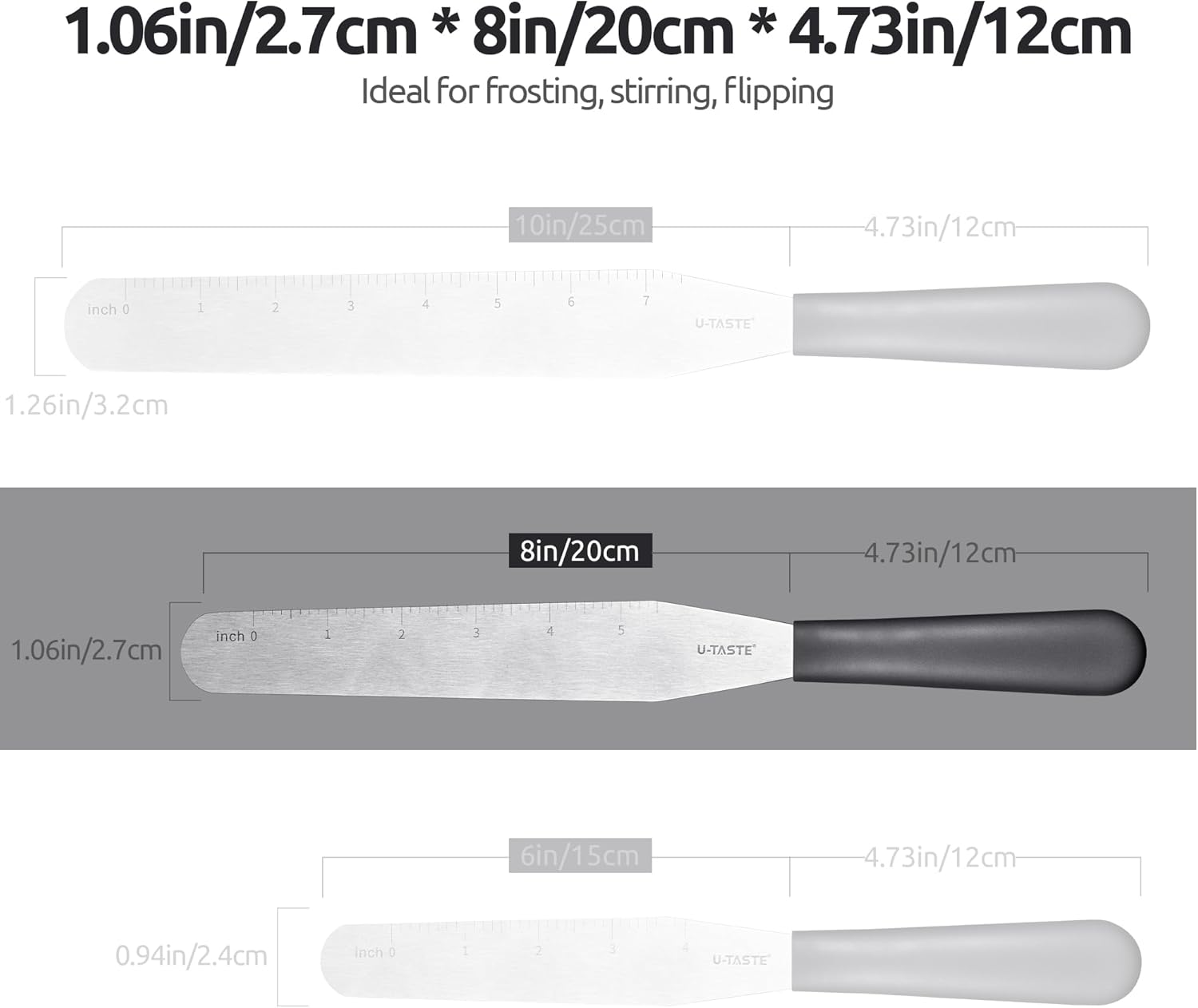 U-Taste 8in Cake Icing Spatula: Flexible Decorating Frosting Knife with Straight Thinner Stainless Steel Blade, Smooth Spreading Tools with Comfortable PP Handle for Cookie, Cream, Cupcake (Black)