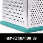 GORILLA GRIP 4-Sided 100% BPA-Free Cheese Grater With Container, Stainless Steel Box Graters, Parmesan Shredder, Grate Cheeses, Shred Veggies, Slip Resistant Handle, Dishwasher Safe Zester, Turquoise