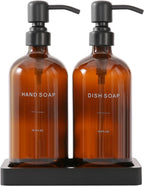 Amber Soap Dispenser Set, Soap Dispenser for Kitchen Sink with Black Stainless Steel Pump, Perfect for Kitchen Accessories Decor. (Amber)
