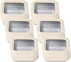 Caraway 6pc Glass Food Storage Set – 4.4 Cup Food Containers (6) - Ceramic Coated - Non Toxic, Non Stick with Lids - Microwave Safe - Cream