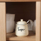 HAOTOP Farmhouse Porcelain Sugar Bowl with Lid and Spoon 12oz,Easy to Clean (Beige)