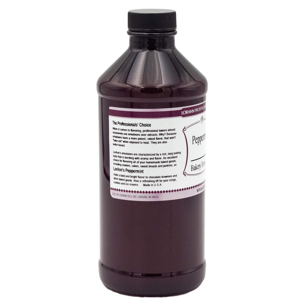 LorAnn Oils Peppermint Bakery Emulsion: True Essence, Ideal for Boosting Fruit Tones in Cakes, Cookies & Desserts, Gluten-Free, Keto-Friendly, Extract Substitute Essential for Your Kitchen, 16 Oz