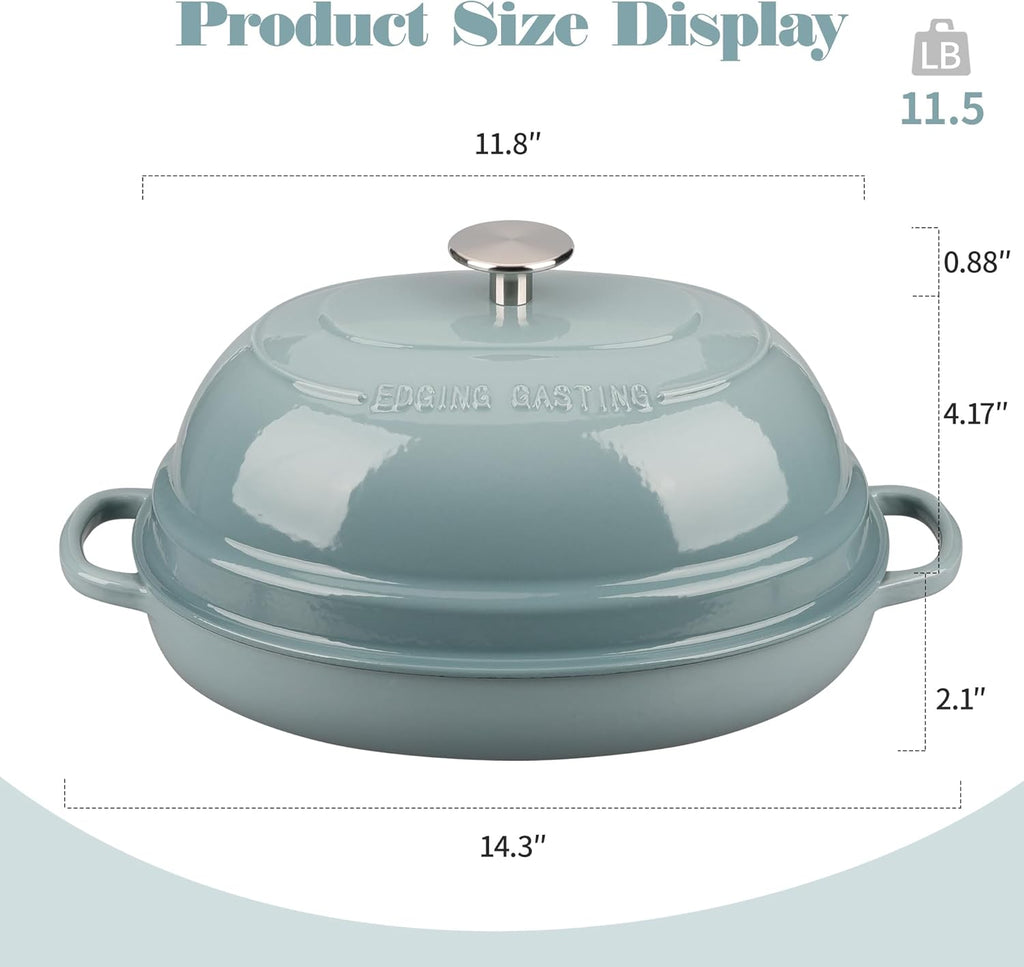 Enameled Oval Cast Iron Dutch Oven Pot with Lid, Bread Dutch Oven for Sourdough Bread Baking, 6QT, Seasalt
