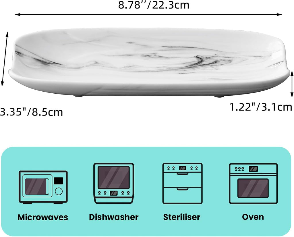 Cinf Ceramic Corn Cob Holders 8.8" Corn Dishes Set of 4 Trays Non-slip Bottom Microwave Dishwasher Oven Safe (Marble Pattern)