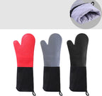 Extra Long Silicone Oven Mitts Heavy Duty Commercial Grade Oven Mitts Heat Resistant BBQ Gloves with Quilted Cotton Lining 2 Pack (Black)